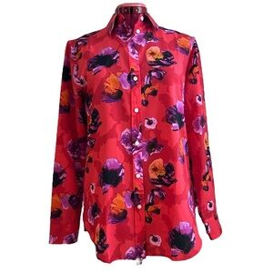 NWT Banana Republic Dillon blouse, long sleeve button up, vibrant, poppy pattern